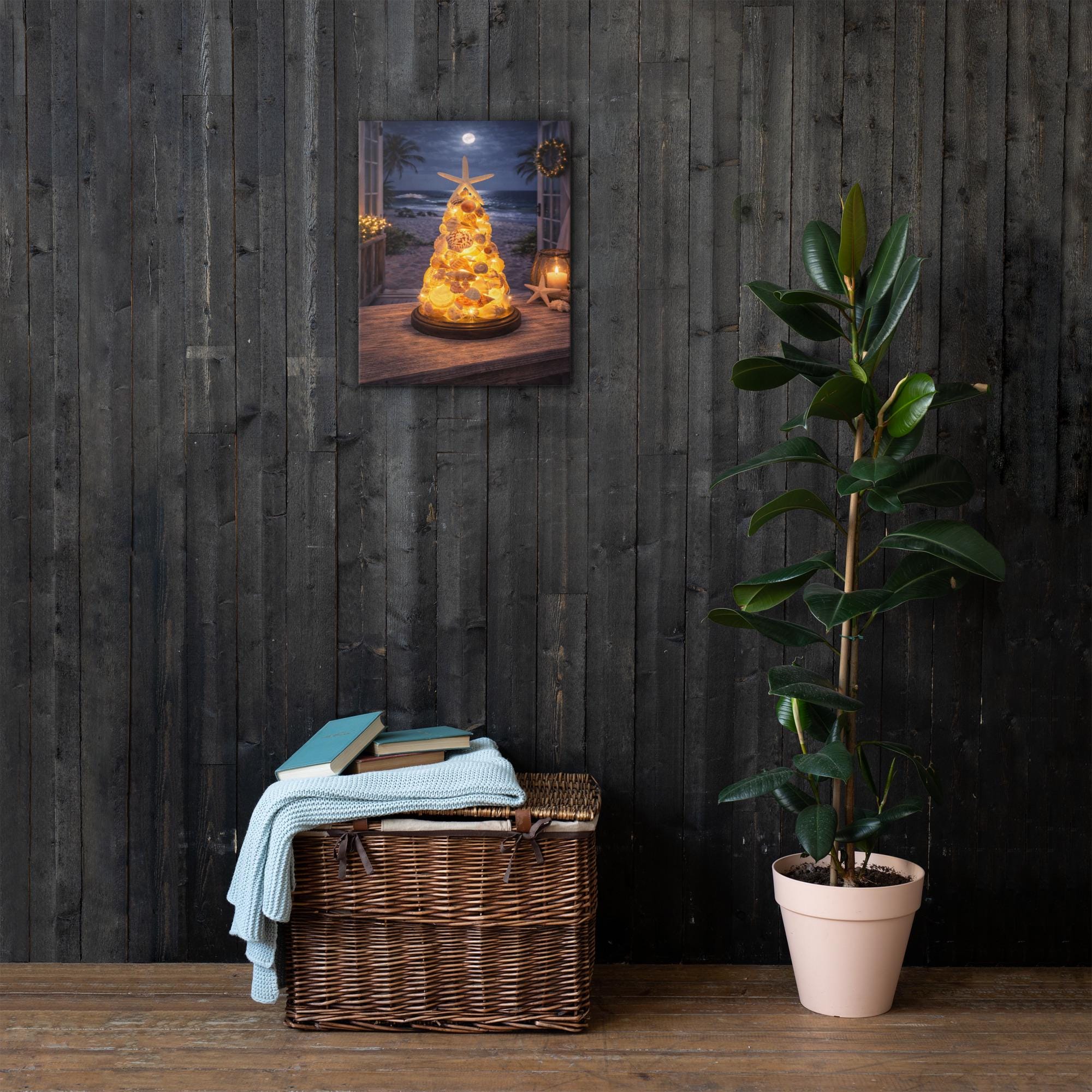 Seashell Tree Wall Art | Lighted Coastal Christmas Decor | Nautical Beach Artwork