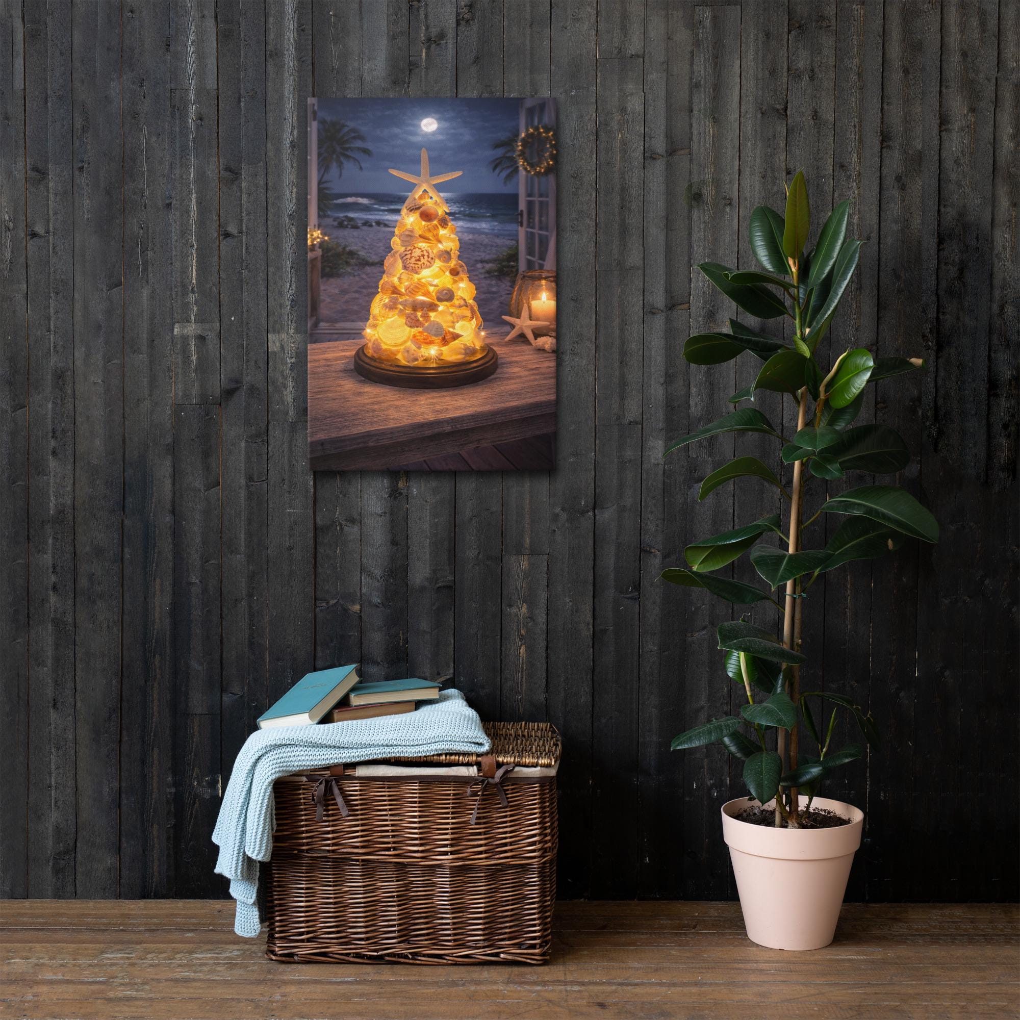 Seashell Tree Wall Art | Lighted Coastal Christmas Decor | Nautical Beach Artwork