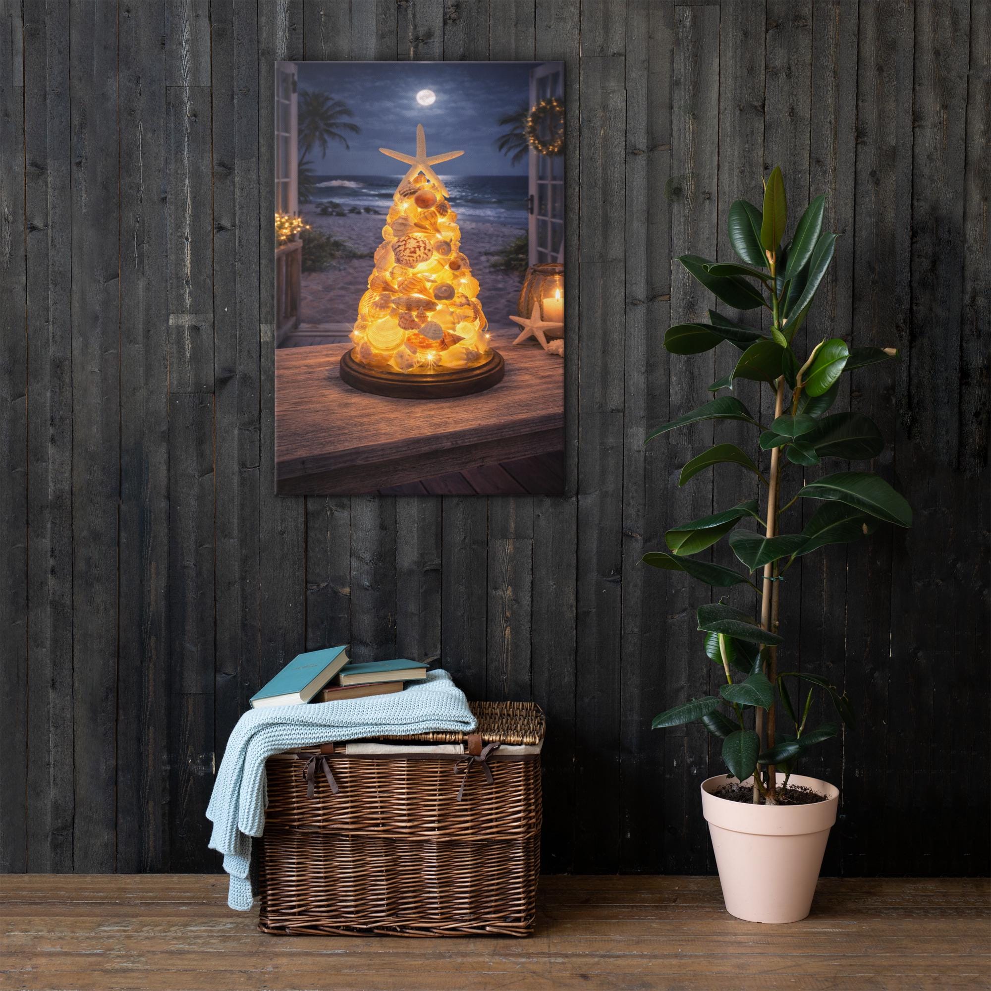 Seashell Tree Wall Art | Lighted Coastal Christmas Decor | Nautical Beach Artwork