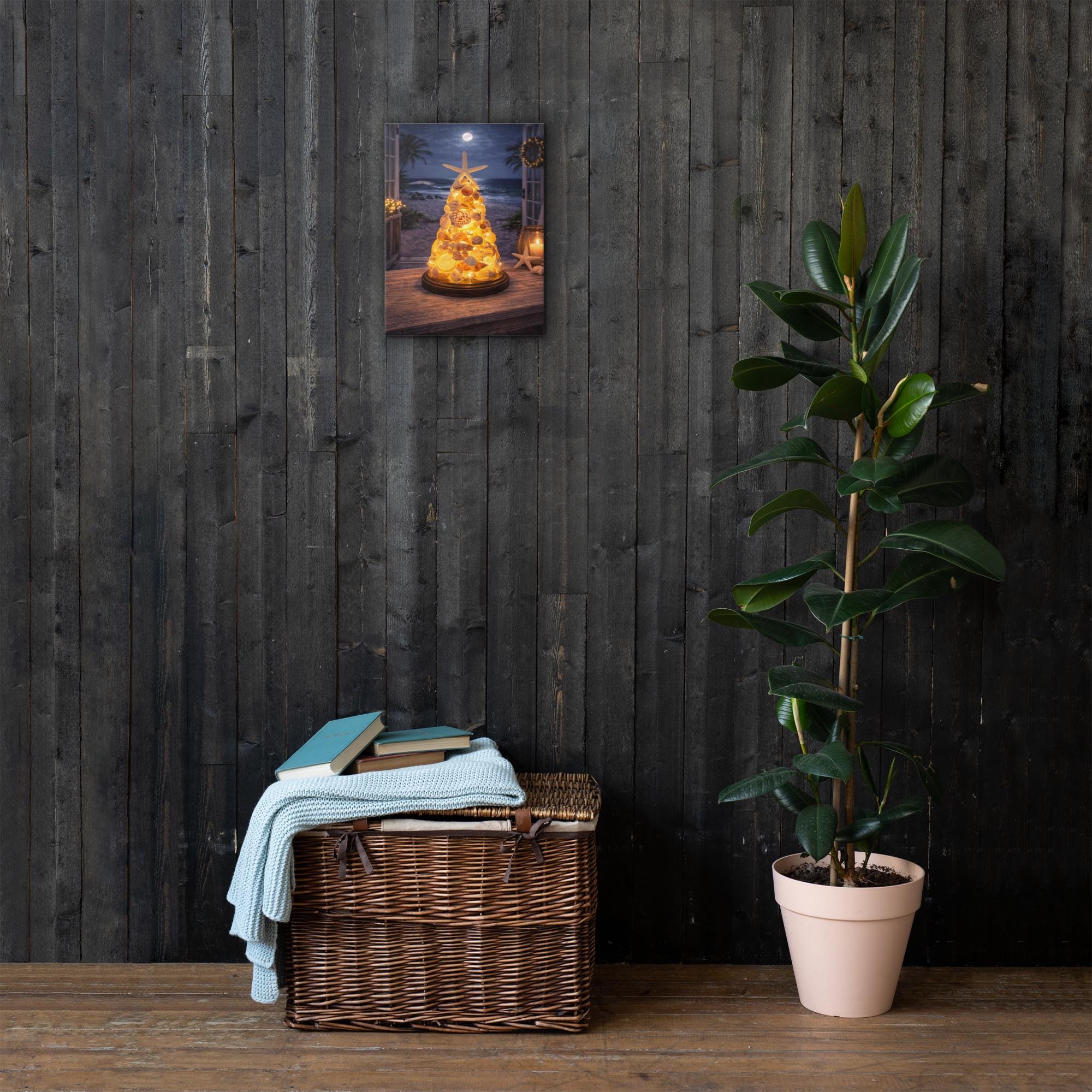 Seashell Tree Wall Art | Lighted Coastal Christmas Decor | Nautical Beach Artwork