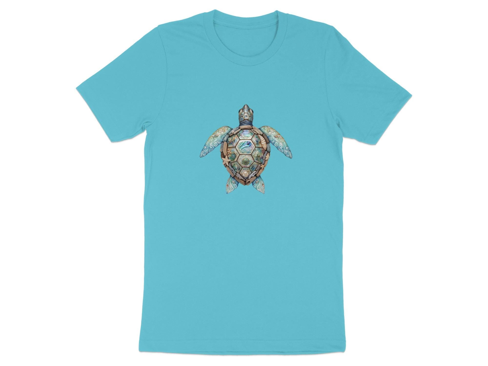 Sea Turtle T-Shirt | Boho Faux Abalone Driftwood Mosaic Marine Life Tee