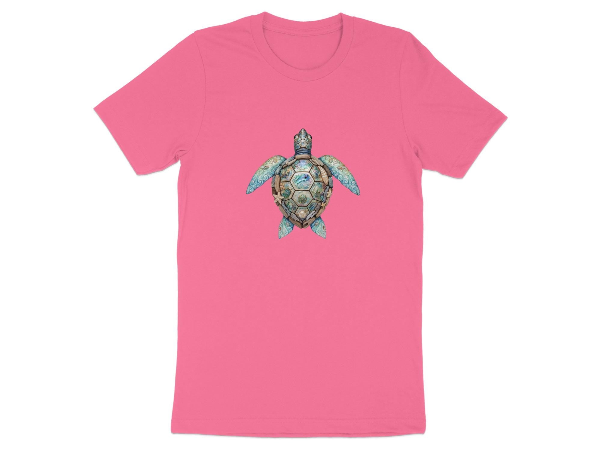 Sea Turtle T-Shirt | Boho Faux Abalone Driftwood Mosaic Marine Life Tee