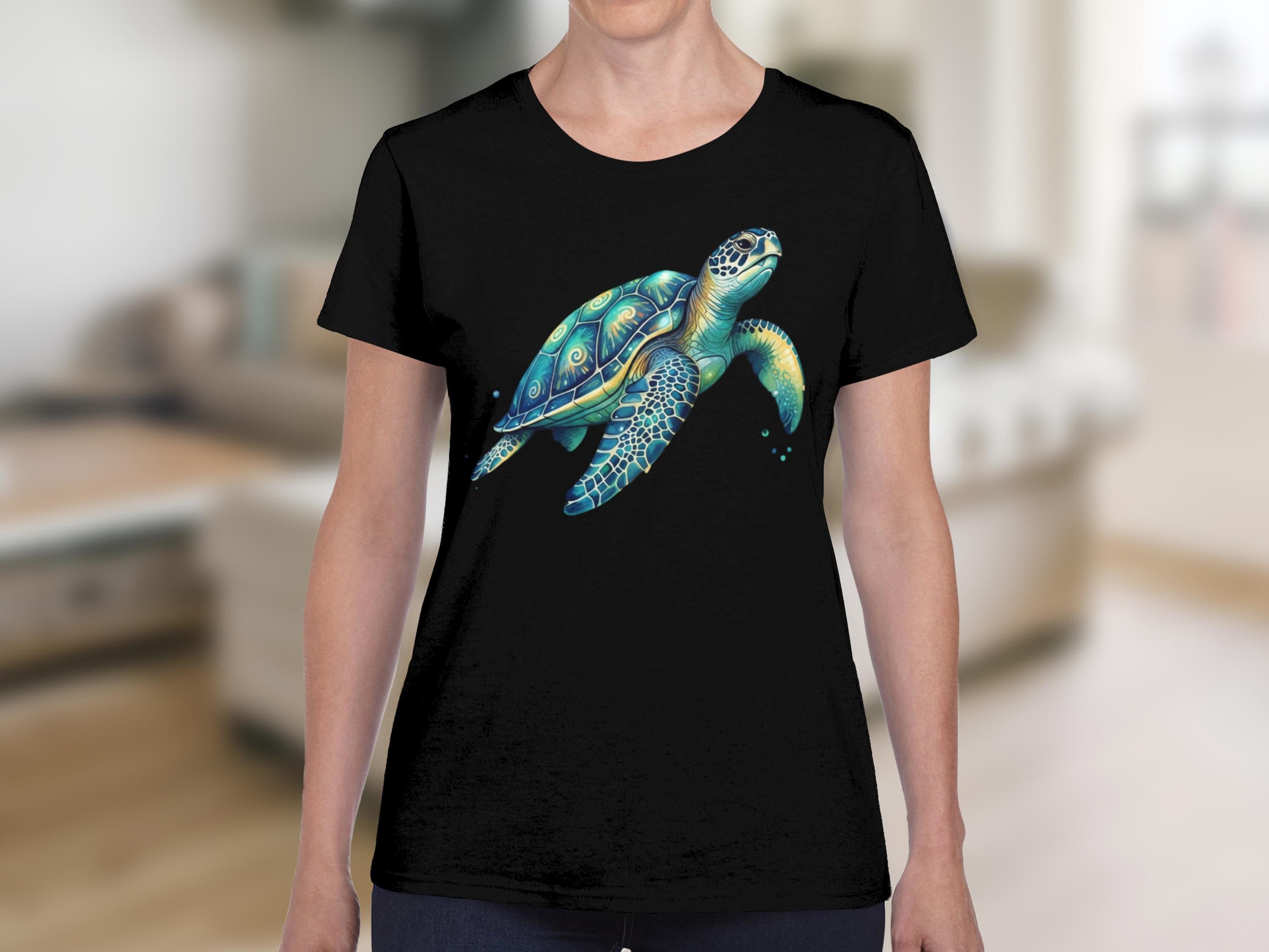 Vibrant Watercolor Sea Turtle T-Shirt, Artistic Marine Life Tee, Coastal Animal Shirt