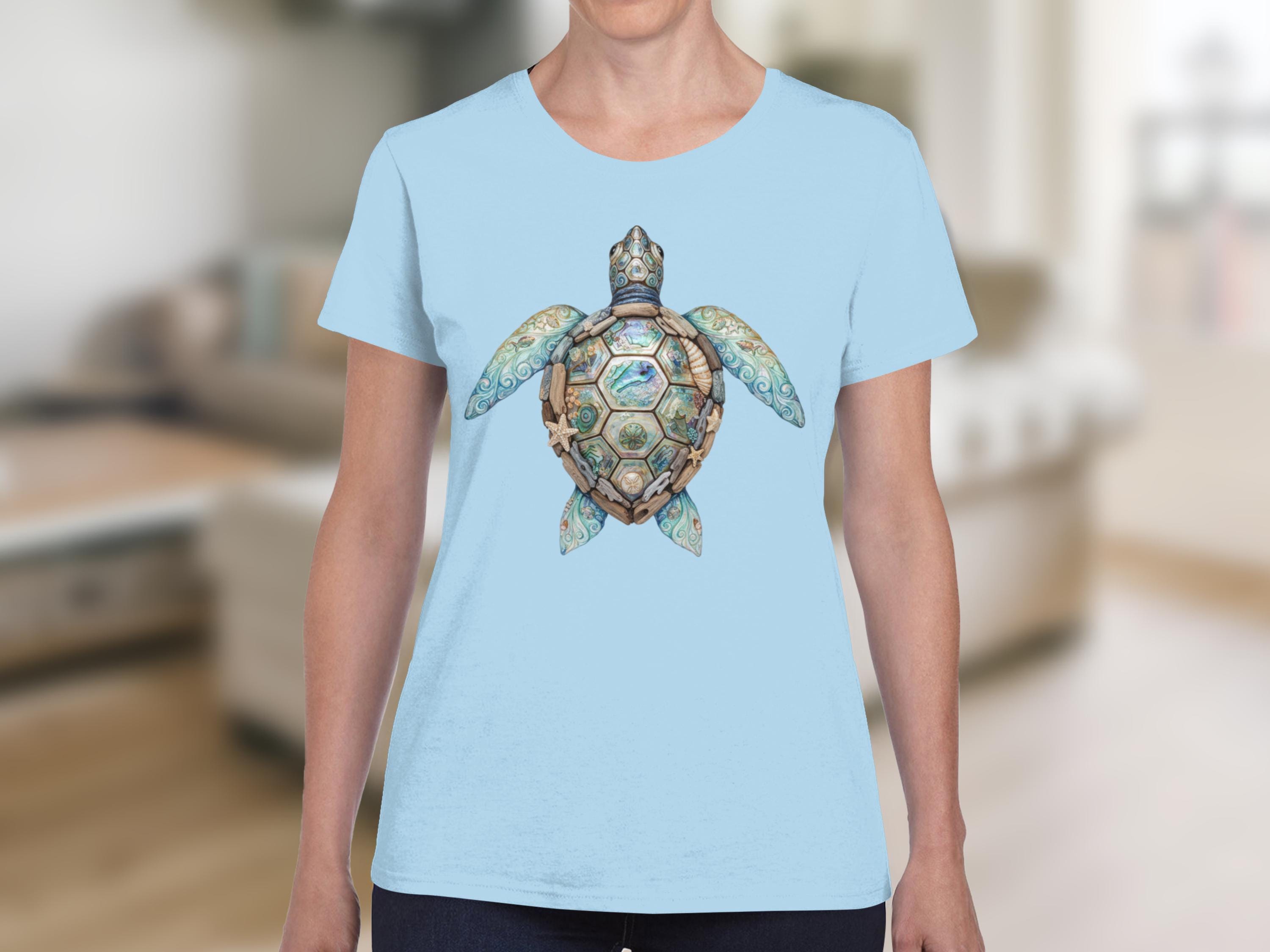 Sea Turtle T-Shirt | Boho Abalone Shell Driftwood Design Marine Life Tee