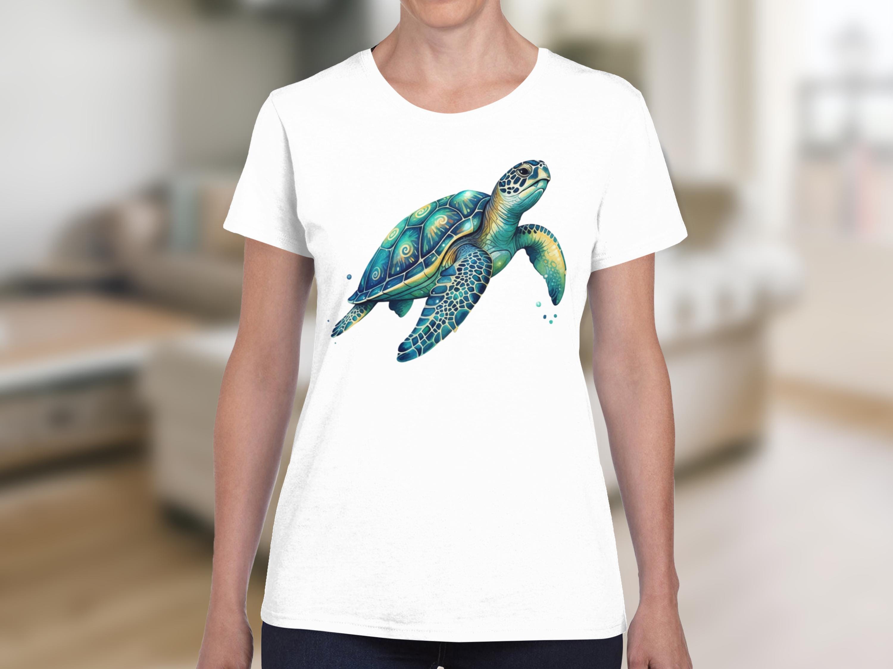 Vibrant Watercolor Sea Turtle T-Shirt, Artistic Marine Life Tee, Coastal Animal Shirt