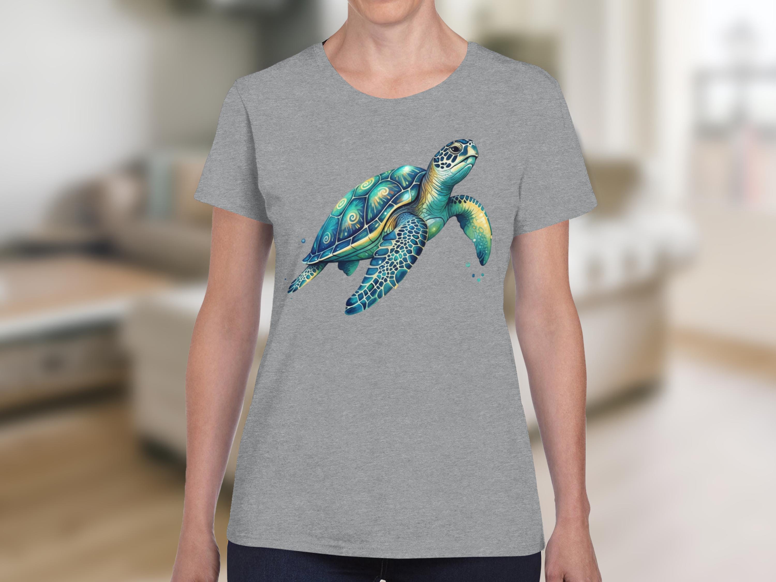 Vibrant Watercolor Sea Turtle T-Shirt, Artistic Marine Life Tee, Coastal Animal Shirt