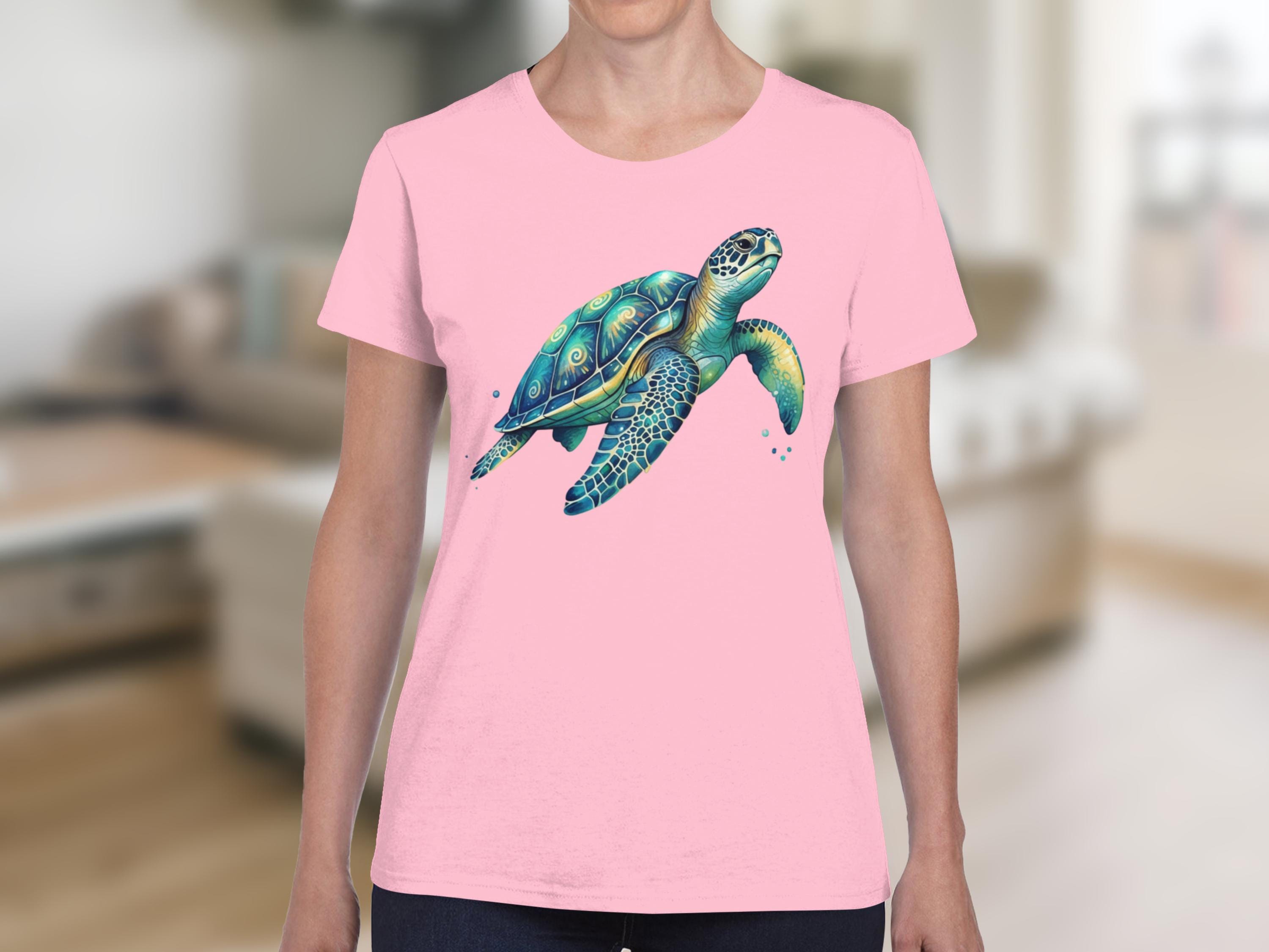 Vibrant Watercolor Sea Turtle T-Shirt, Artistic Marine Life Tee, Coastal Animal Shirt