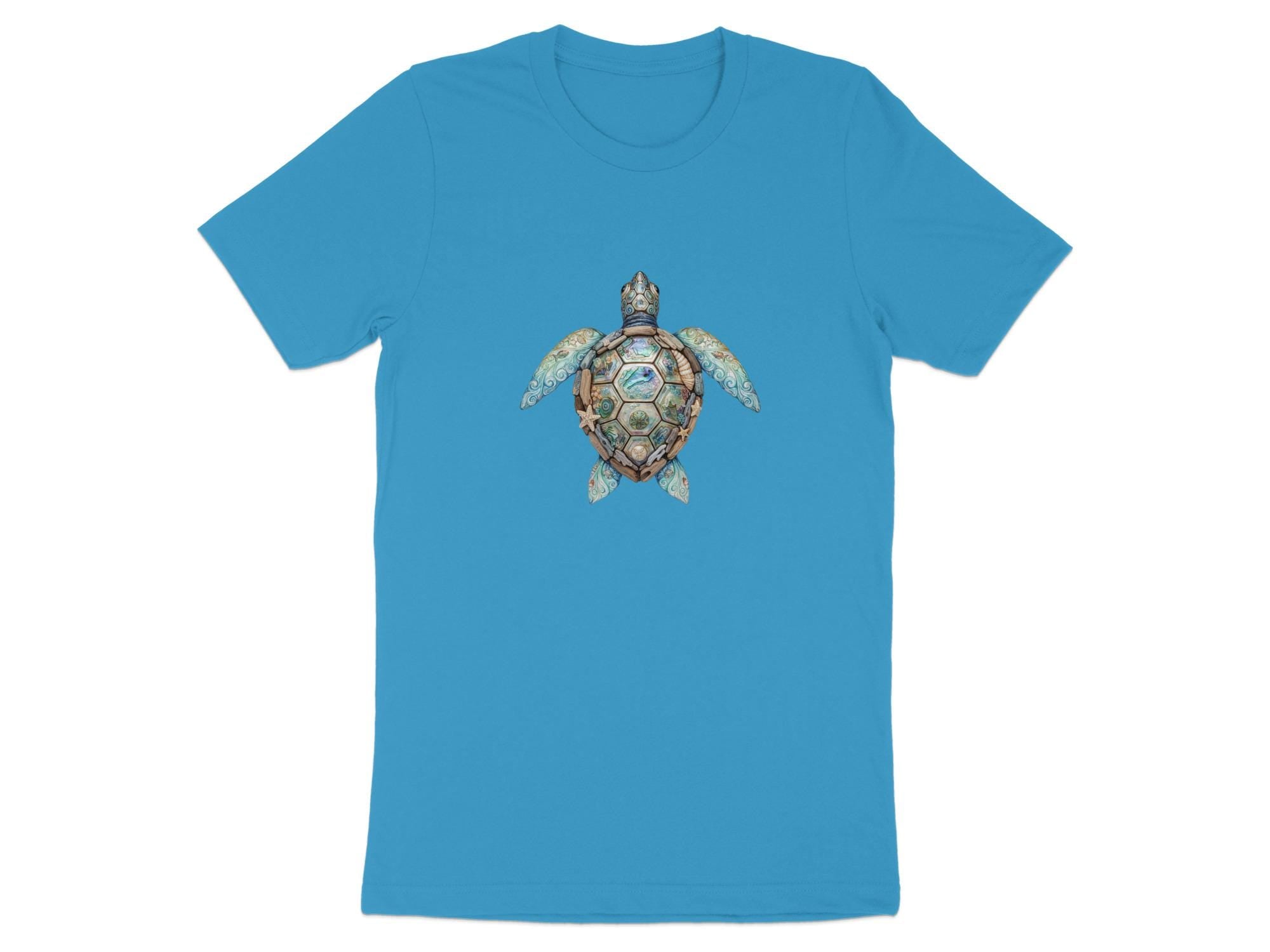 Sea Turtle T-Shirt | Boho Faux Abalone Driftwood Mosaic Marine Life Tee