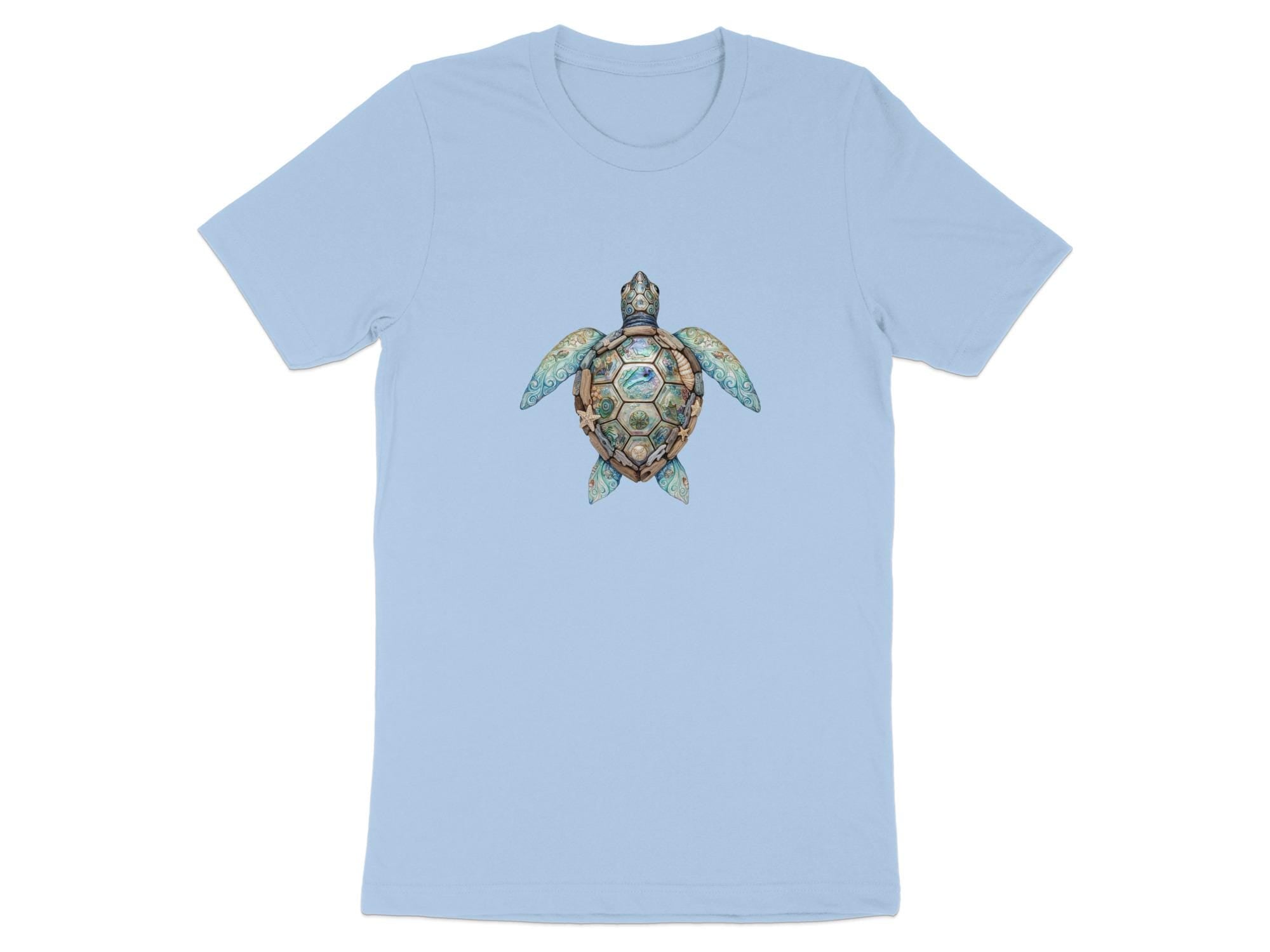 Sea Turtle T-Shirt | Boho Faux Abalone Driftwood Mosaic Marine Life Tee
