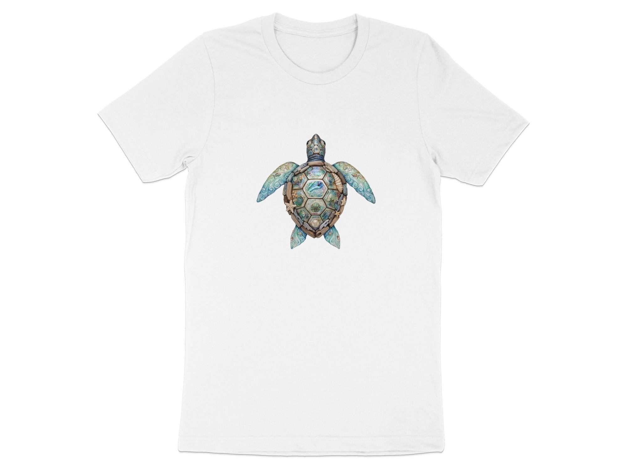 Sea Turtle T-Shirt | Boho Faux Abalone Driftwood Mosaic Marine Life Tee
