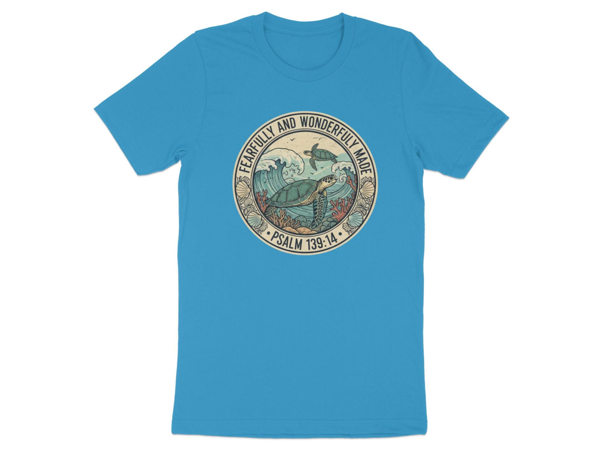 Christian Sea Turtle T-Shirt | Psalm 139:14 Faith Tee | Ocean Inspired Coastal Design