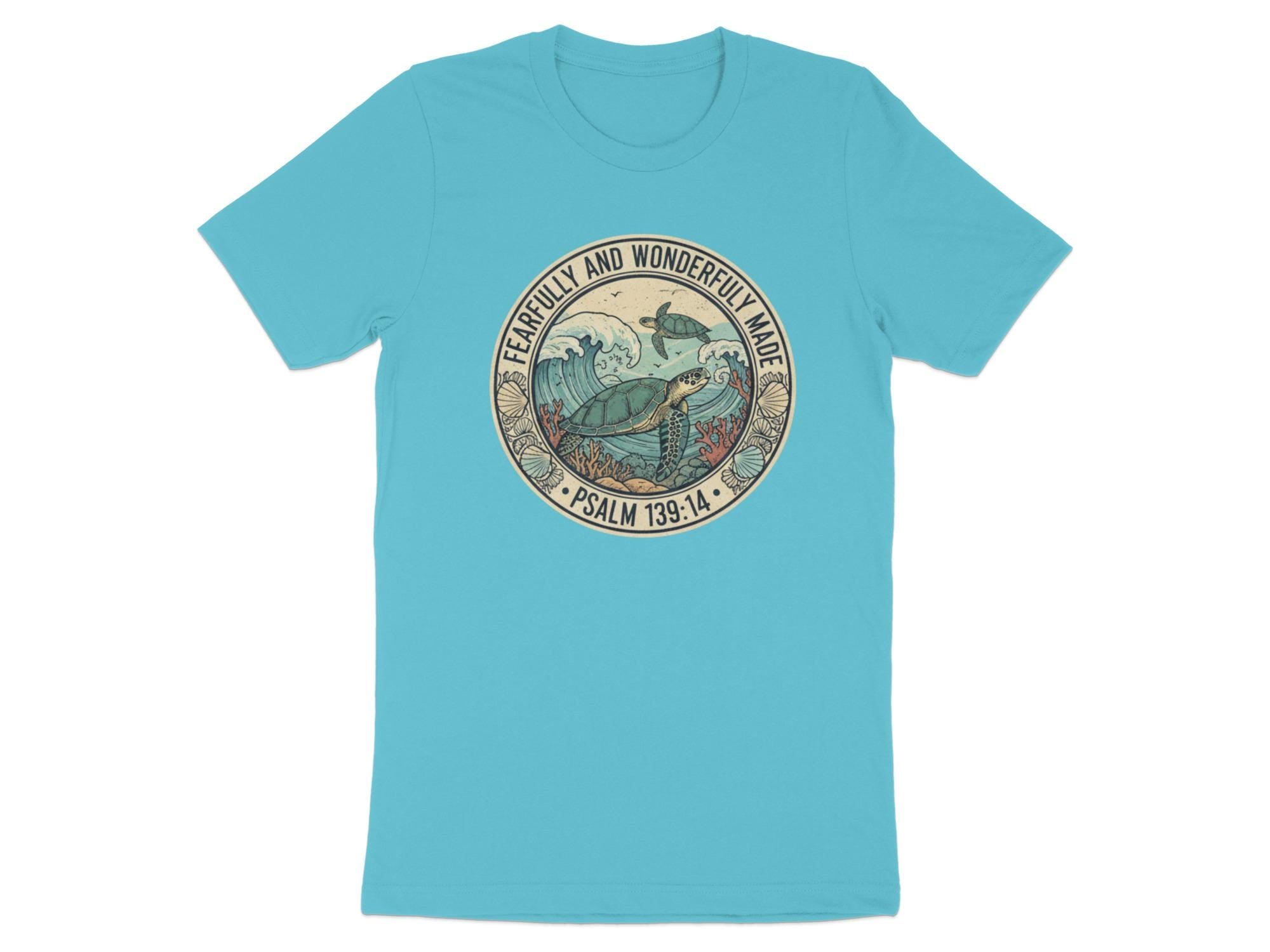 Christian Sea Turtle T-Shirt | Psalm 139:14 Faith Tee | Ocean Inspired Coastal Design