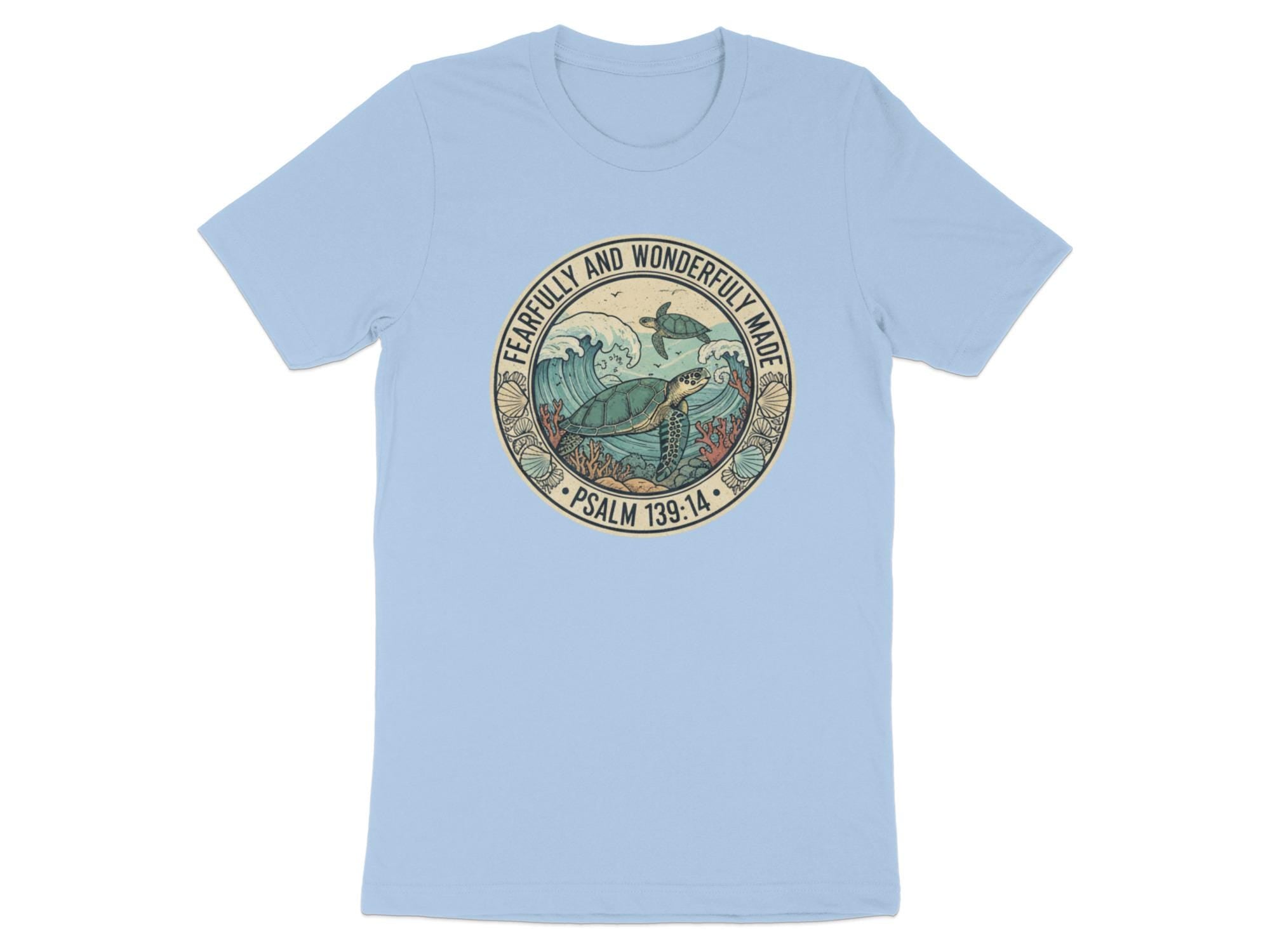 Christian Sea Turtle T-Shirt | Psalm 139:14 Faith Tee | Ocean Inspired Coastal Design