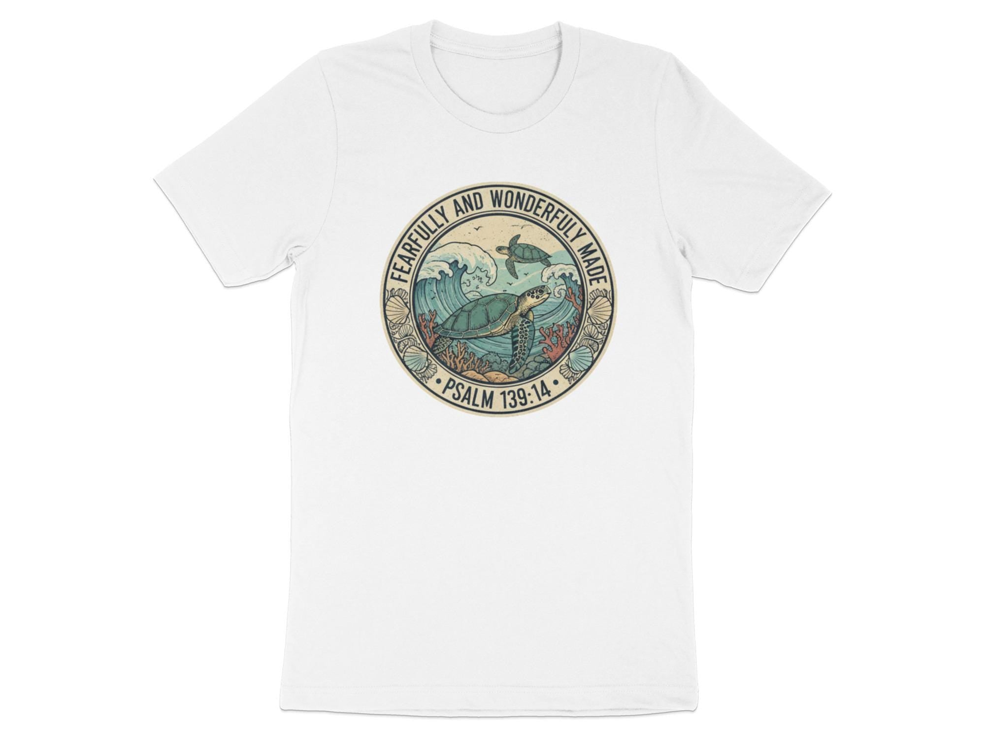Christian Sea Turtle T-Shirt | Psalm 139:14 Faith Tee | Ocean Inspired Coastal Design