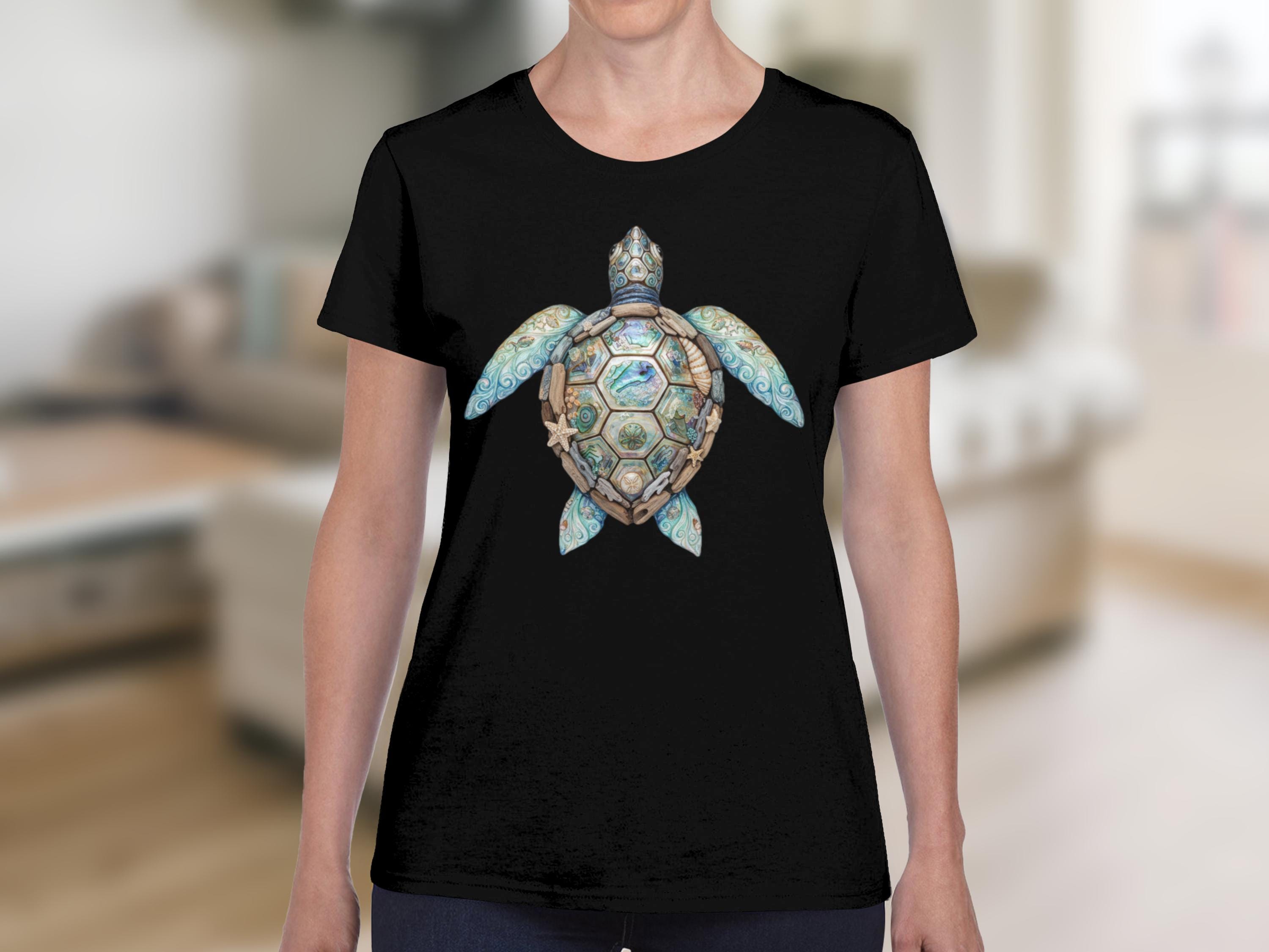 Sea Turtle T-Shirt | Boho Abalone Shell Driftwood Design Marine Life Tee