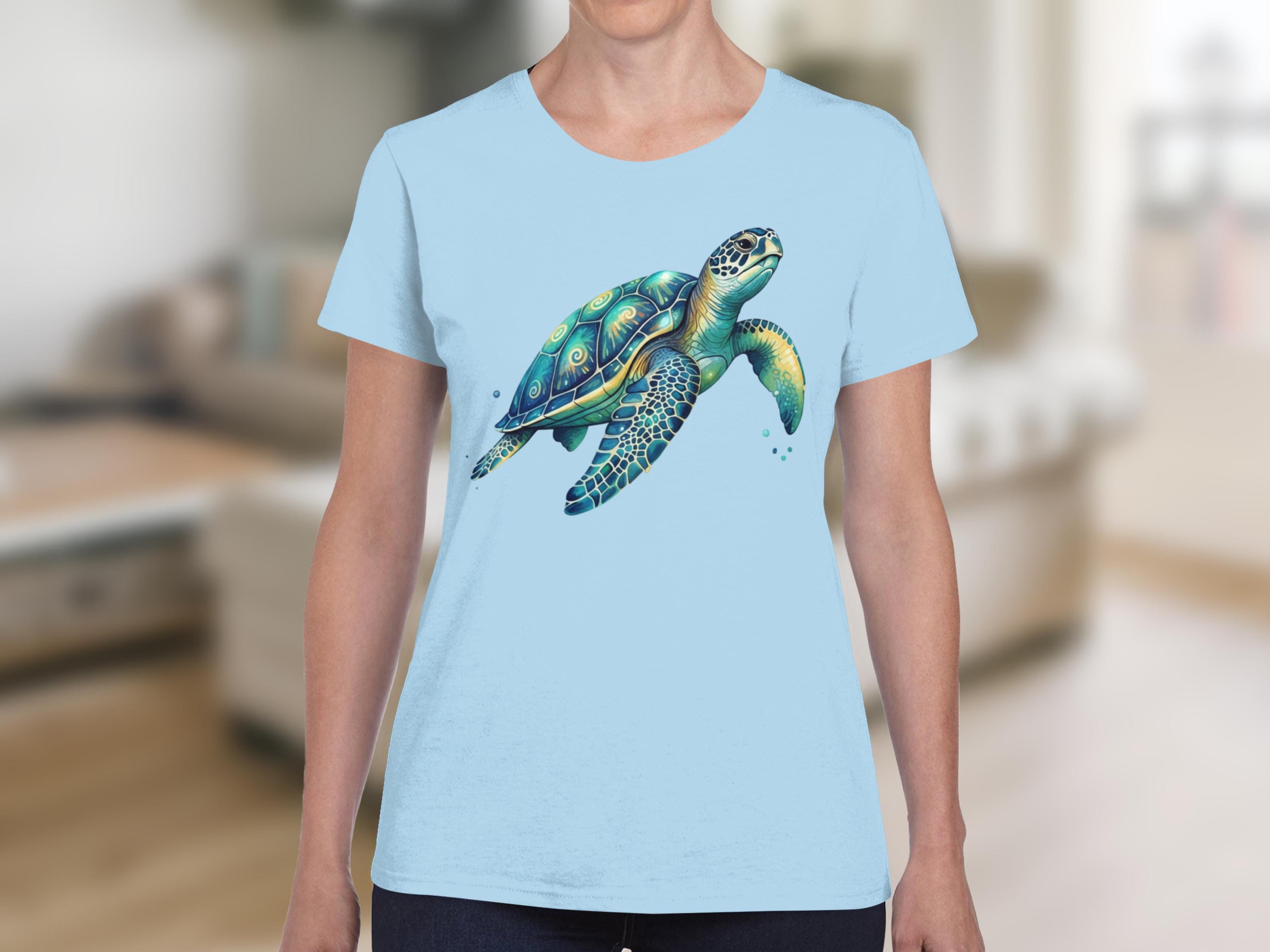 Vibrant Watercolor Sea Turtle T-Shirt, Artistic Marine Life Tee, Coastal Animal Shirt