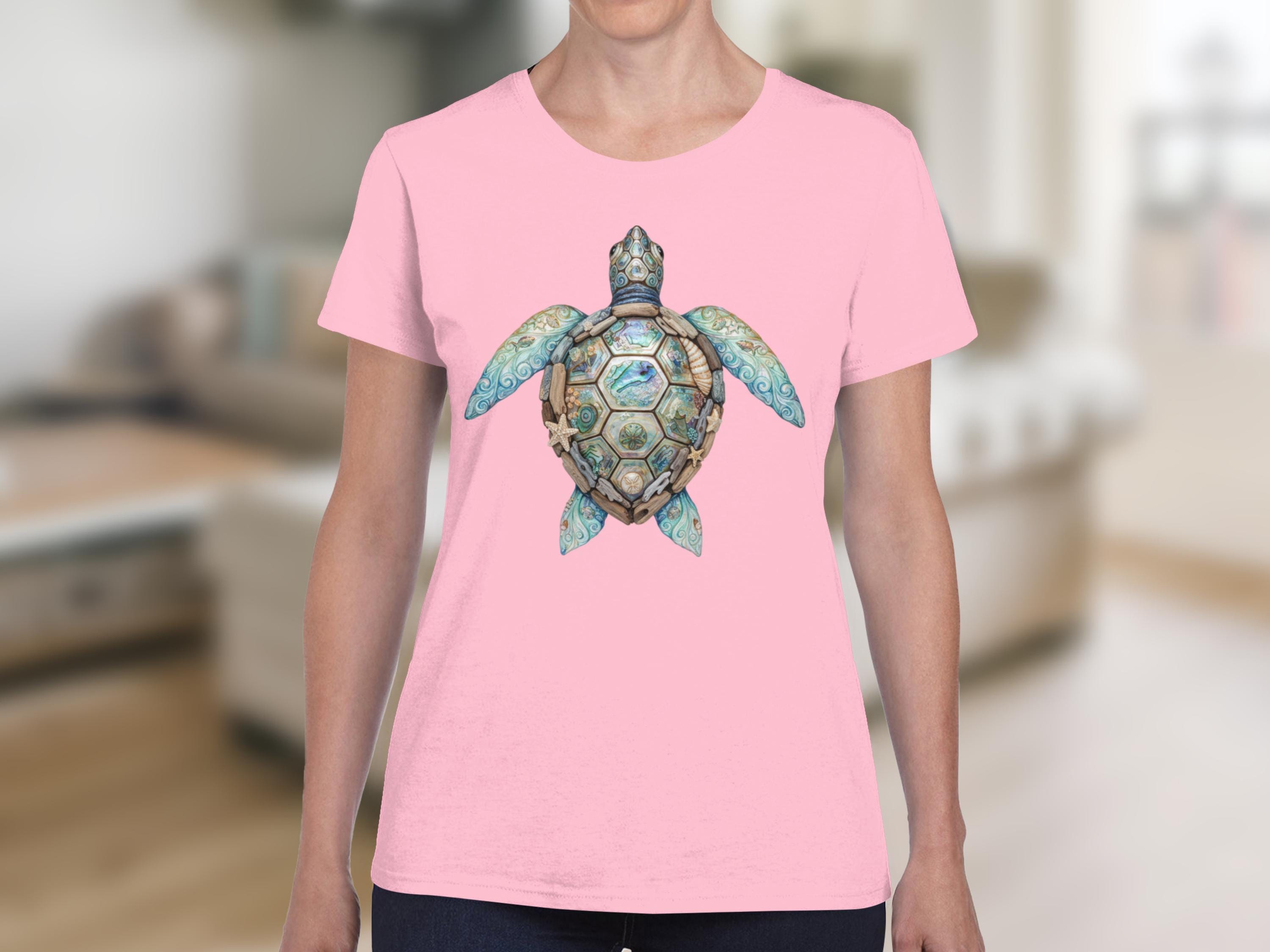 Sea Turtle T-Shirt | Boho Abalone Shell Driftwood Design Marine Life Tee